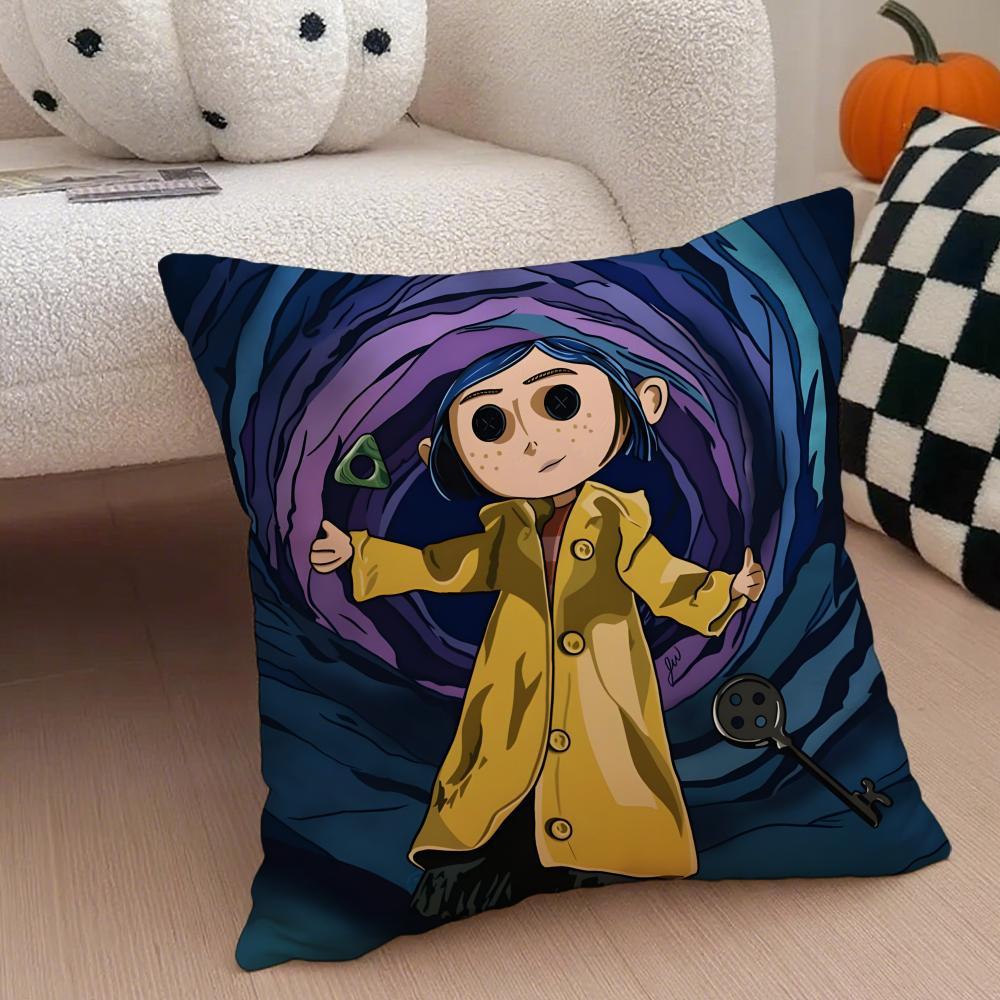 anime hot cute Coraline Pillow Case Anti-dustmite Pillowcase Sofa Cushion Cover with Invisible Zipper Silky Short Plush Polyester Microfiber Fabric White Available in Different Sizes for Home Bed Use