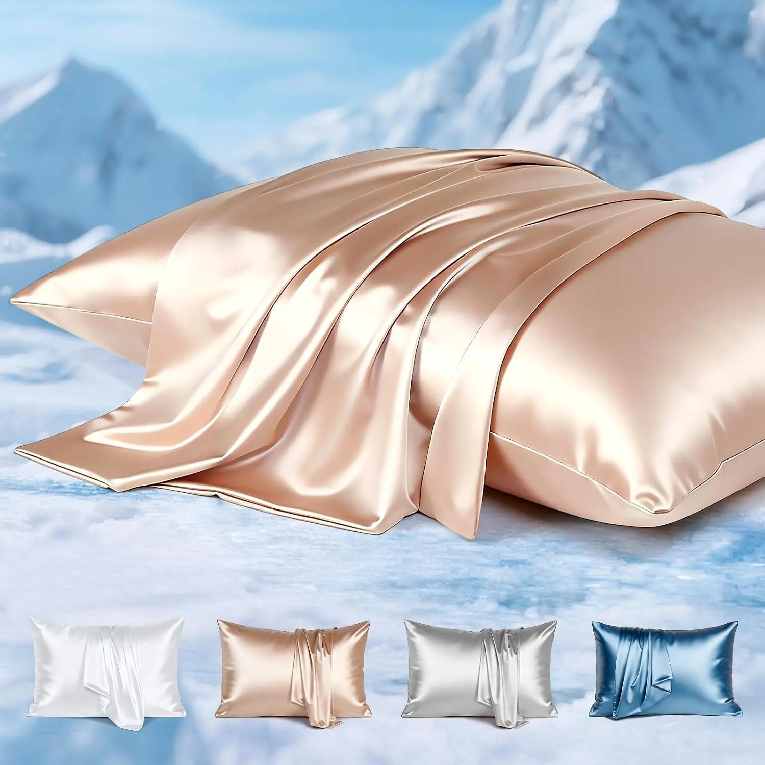 2 Pack Cooling Pillow Standard Size, Champagne, 20"x26" |   Arc-Chill 3.0 Cooling Tech(Q-Max>0.5),&Stretchy, Gentle on Hair and Skin, Zipper, Machine Washable,OEKO-TEX
