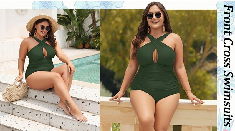 Daci Womens Front Cross Plus Size One Piece Swimsuits Tummy Control Keyhole Bathing Suits Swimwear