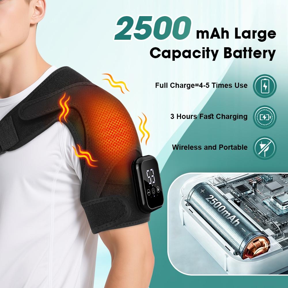 3 Vibration Modes Heating Shoulder Support, Adjustable Shoulder Brace, 2500mah Rechargeable, Extended Strap, Touch Screen Timer, Left Right Universal, Christmas Gift