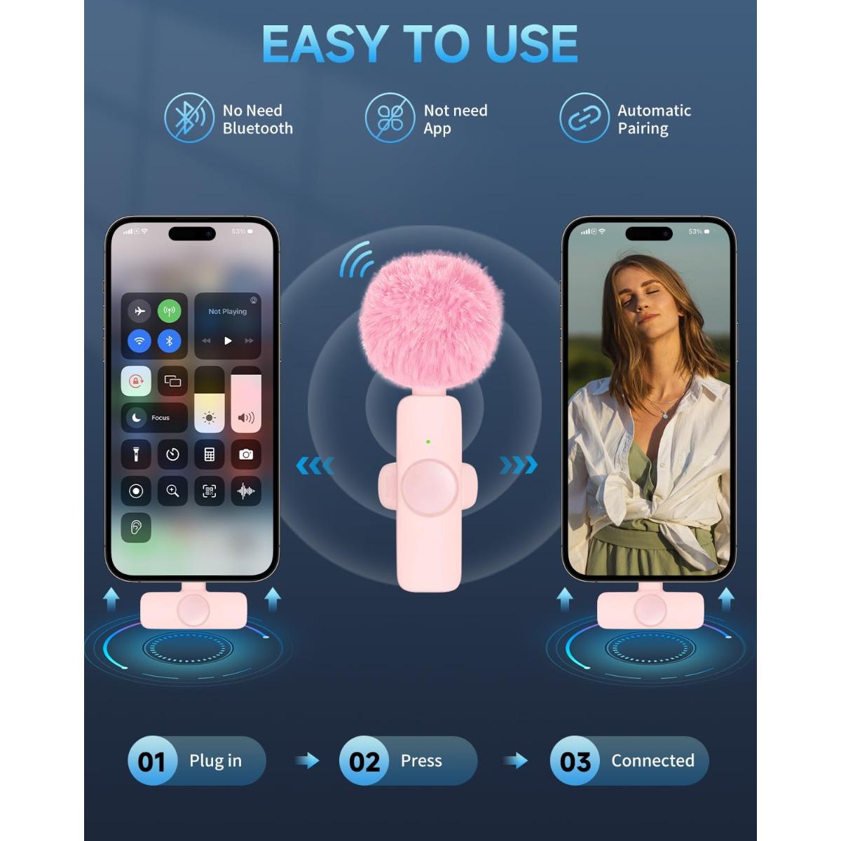 2pcs or 1pcs New Wireless Lavalier Microphone Portable Audio Video Recording Mini Microphone for iPhone Android PC Camera Live Gaming Phone Rechargeable Wireless Mic Applicable to everyone