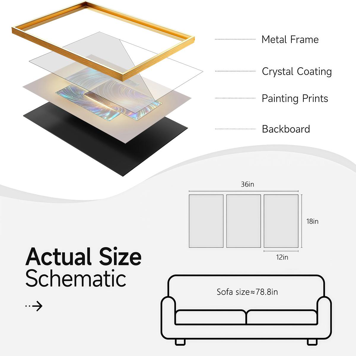 3 Counts Aluminum Alloy Framed Painting, Gradient Iridescent Abstract Light Art Pictures, Home Decoration For Living Room, Bedroom, Office, Restaurant, Hallway Wall Decor, Odorless Print Artwork, Luxury Perfect Gift For Friends And Family