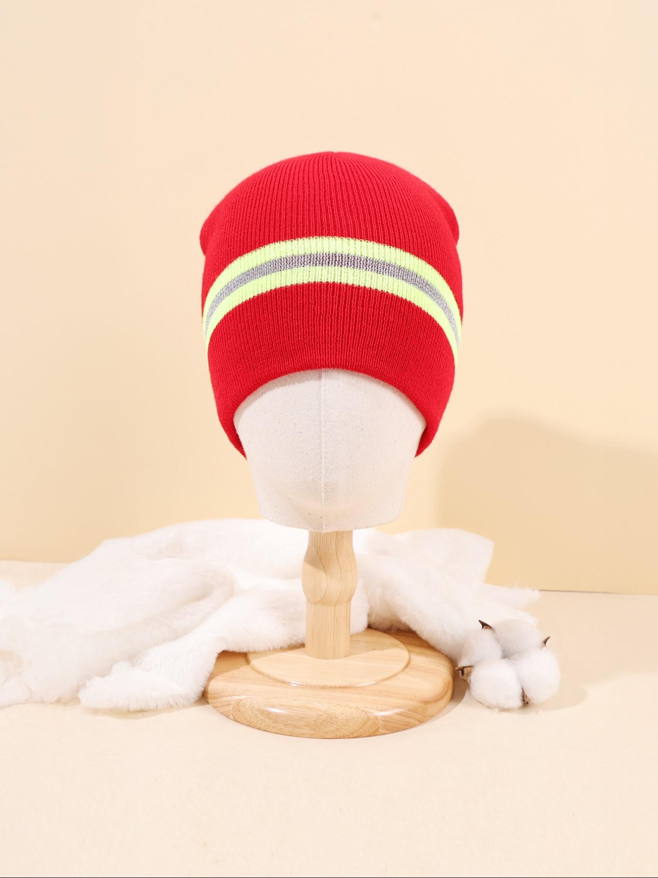 Cold Weather Beanie with Reflective Strips, Fitted Stripe Design for Men & Women, Ideal for Running Hiking Cycling, Fall/winter Essential