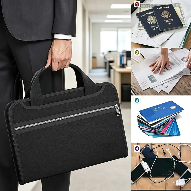 Fireproof Accordion File Organizer, 13 Pockets Expanding File Folder with Handle, Portable Business Document Organizer with Secure Storage for Letter A4 Files