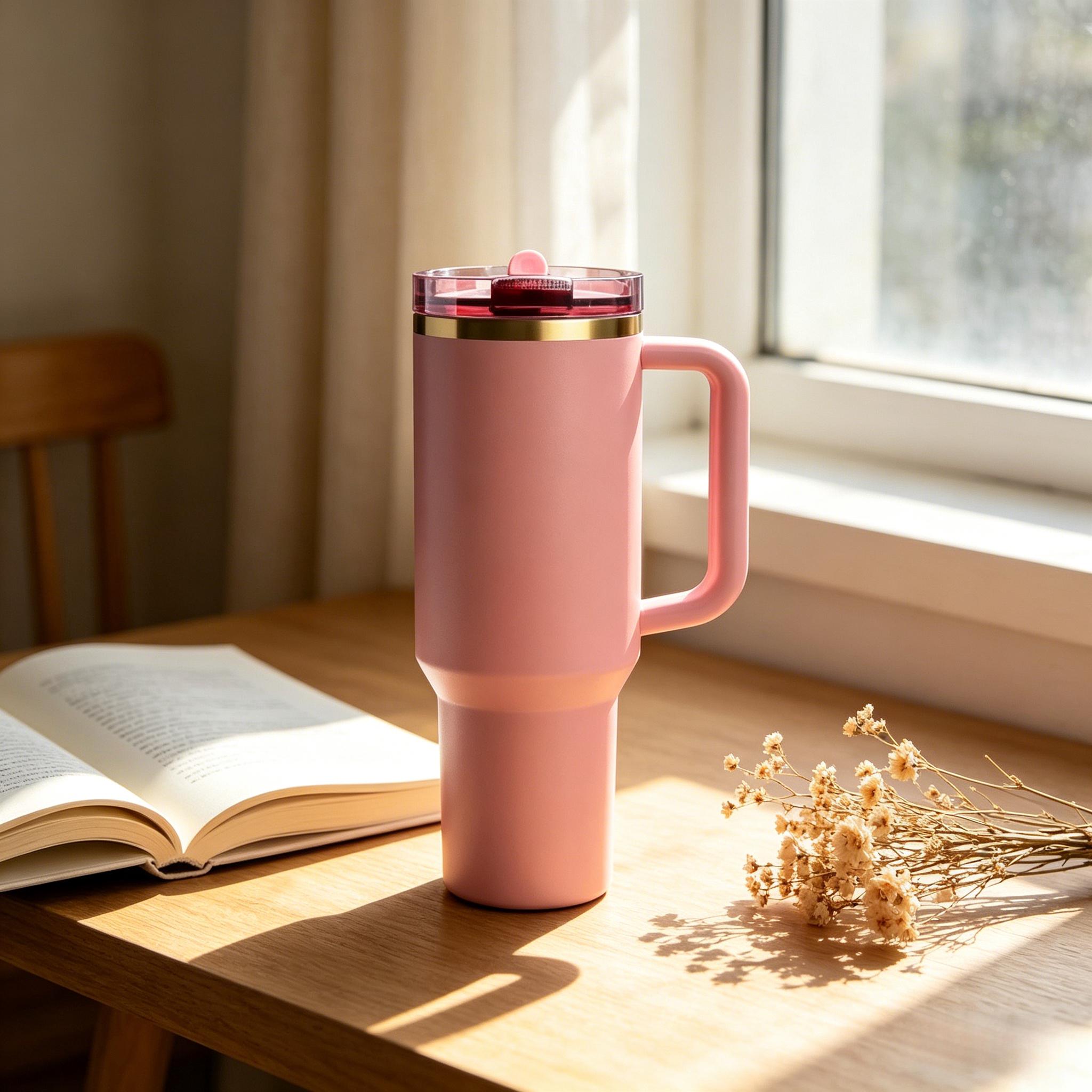 Lotus Pink Giant Leak-Proof Stainless Steel Tumbler with Removable Foldable Straw Lid, Insulated for Hot & Cold,40oz