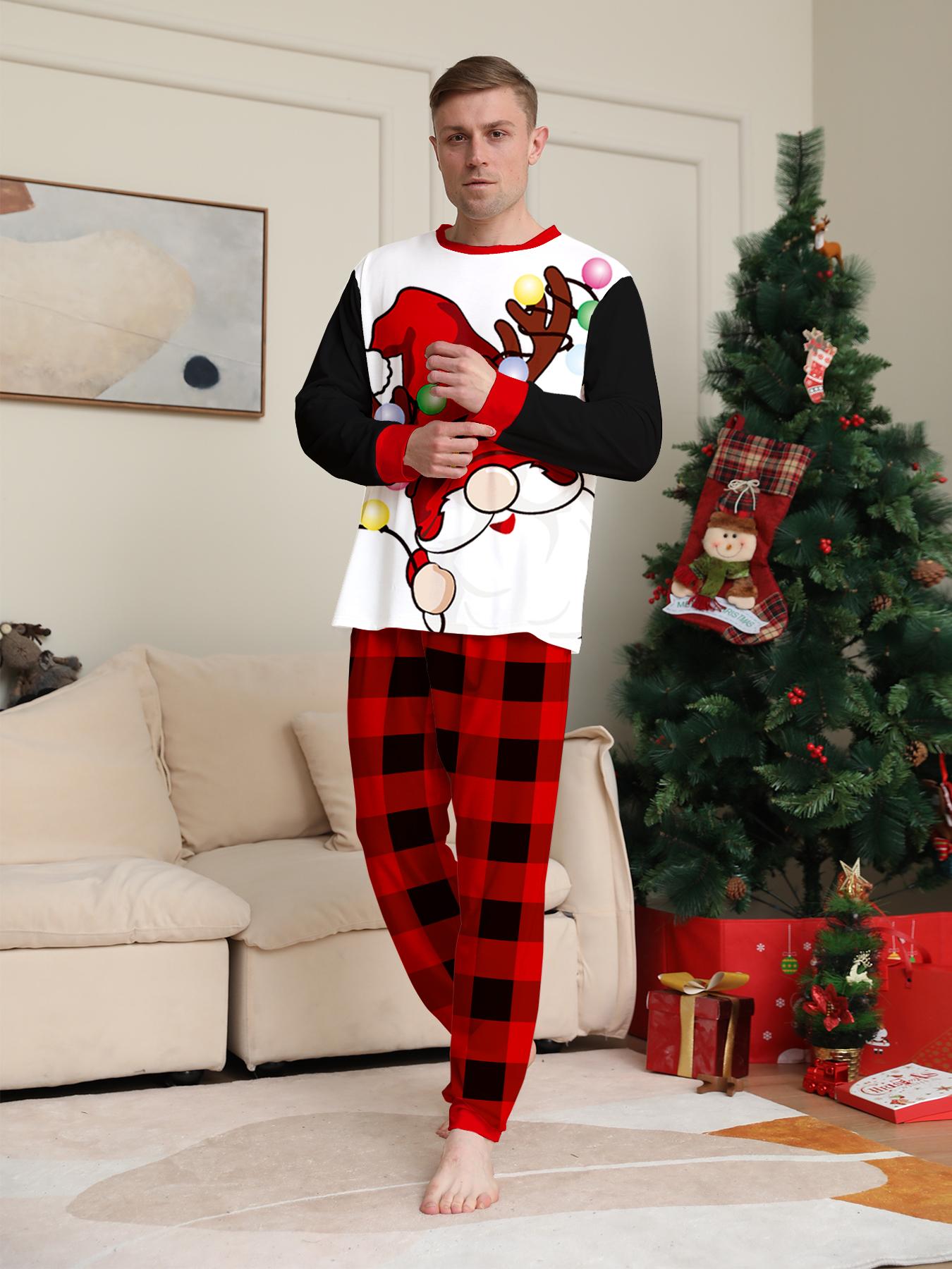 Family of Four Xmas Santa Hat Pyjamas Breathable Casual Loungewear For Party Photos Gift