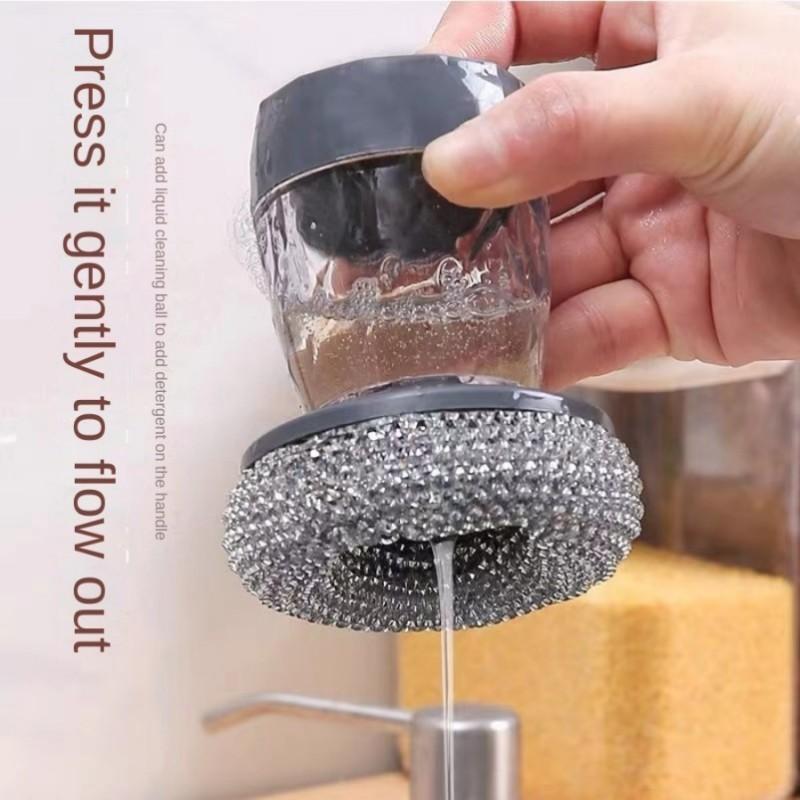 Automatic Liquid Soap Dispenser Brush Handle, Comfortable Grip for Kitchen Sink Cleaning, Dishwashing Tool, Pot Bowl Cleaner