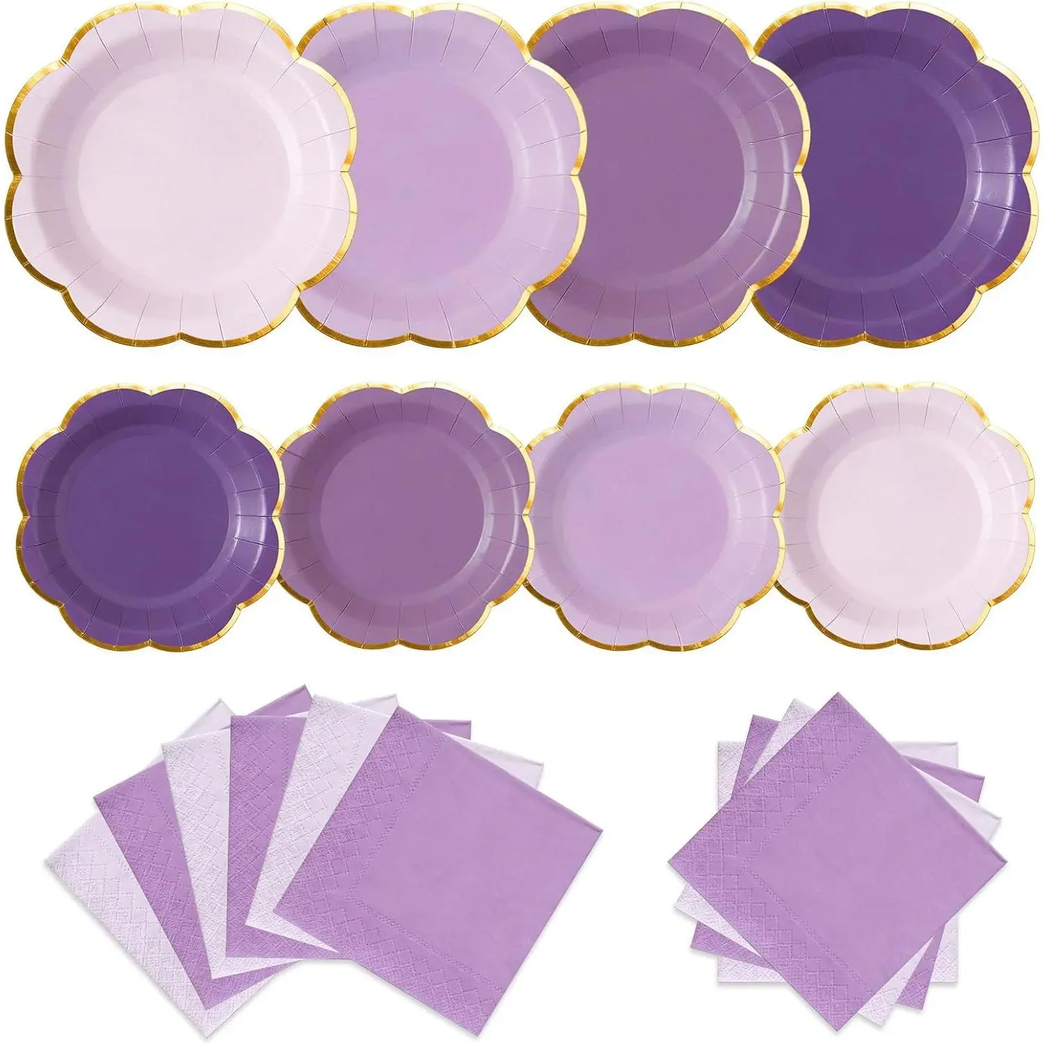 60PCS Purple Paper Plates and Napkins Party Supplies for 20 Guests | Lavender Scalloped Paper Plates with Gold Rim, Elegant Disposable Tableware Set for Birthday, Bridal & Baby Shower, WeddingGift