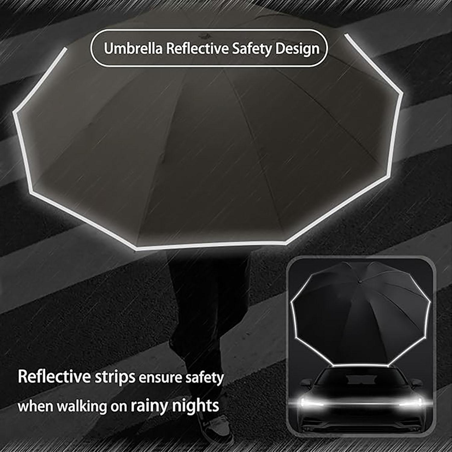 Ring Buckle Automatic Umbrella, Reflective Safety Strips, Durable Windproof, Reverse Auto Open, Travel Portable, Compact Foldable