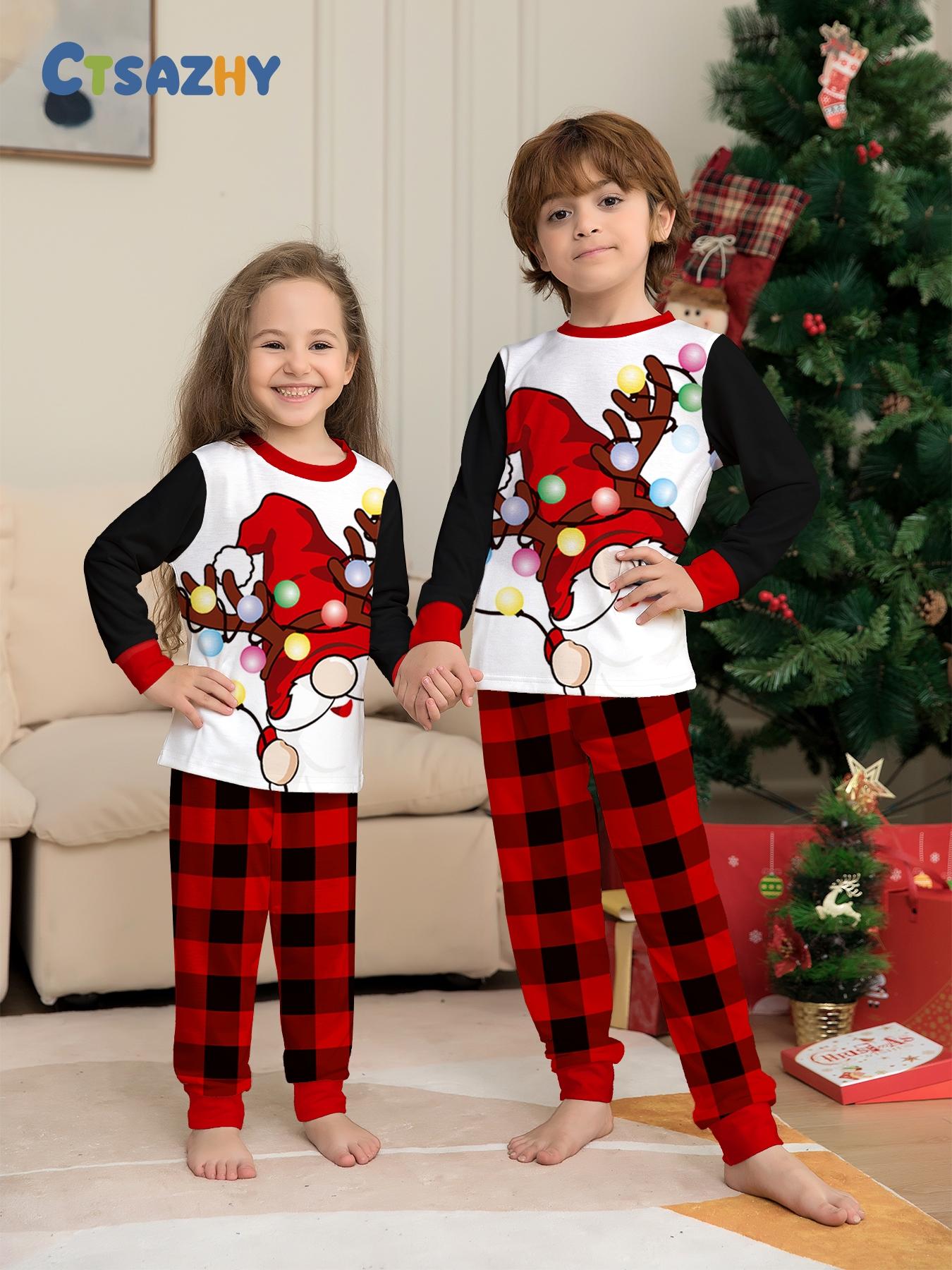 Family of Four Xmas Santa Hat Pyjamas Breathable Casual Loungewear For Party Photos Gift