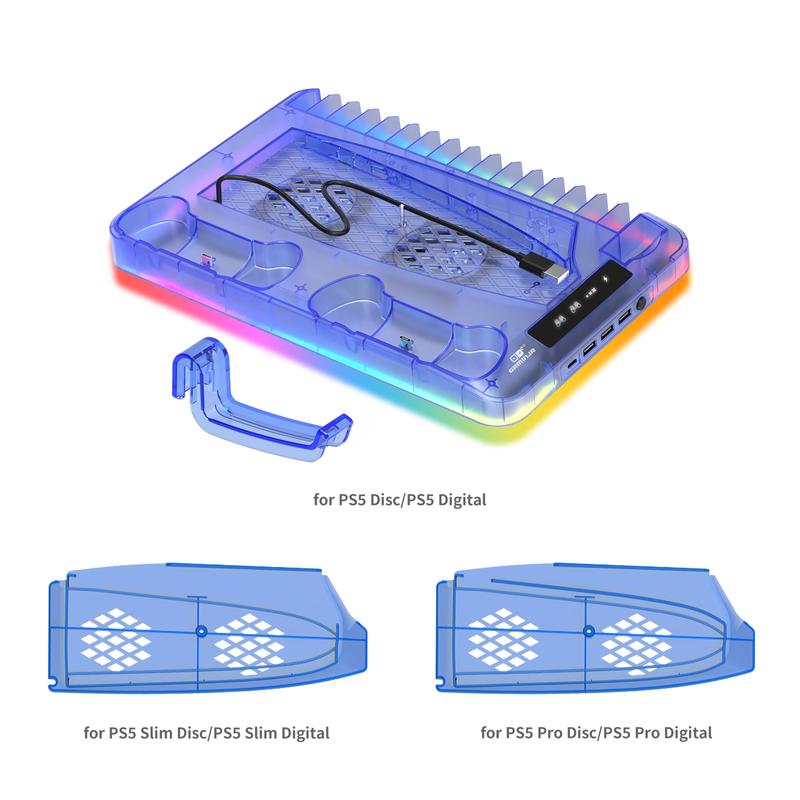 Gaming Console Charging Base, Dual Charging Stand with Earphone Hook, Vertical Cooling Support, Console Accessories for PS5 Controller, Charging Dock Accessories