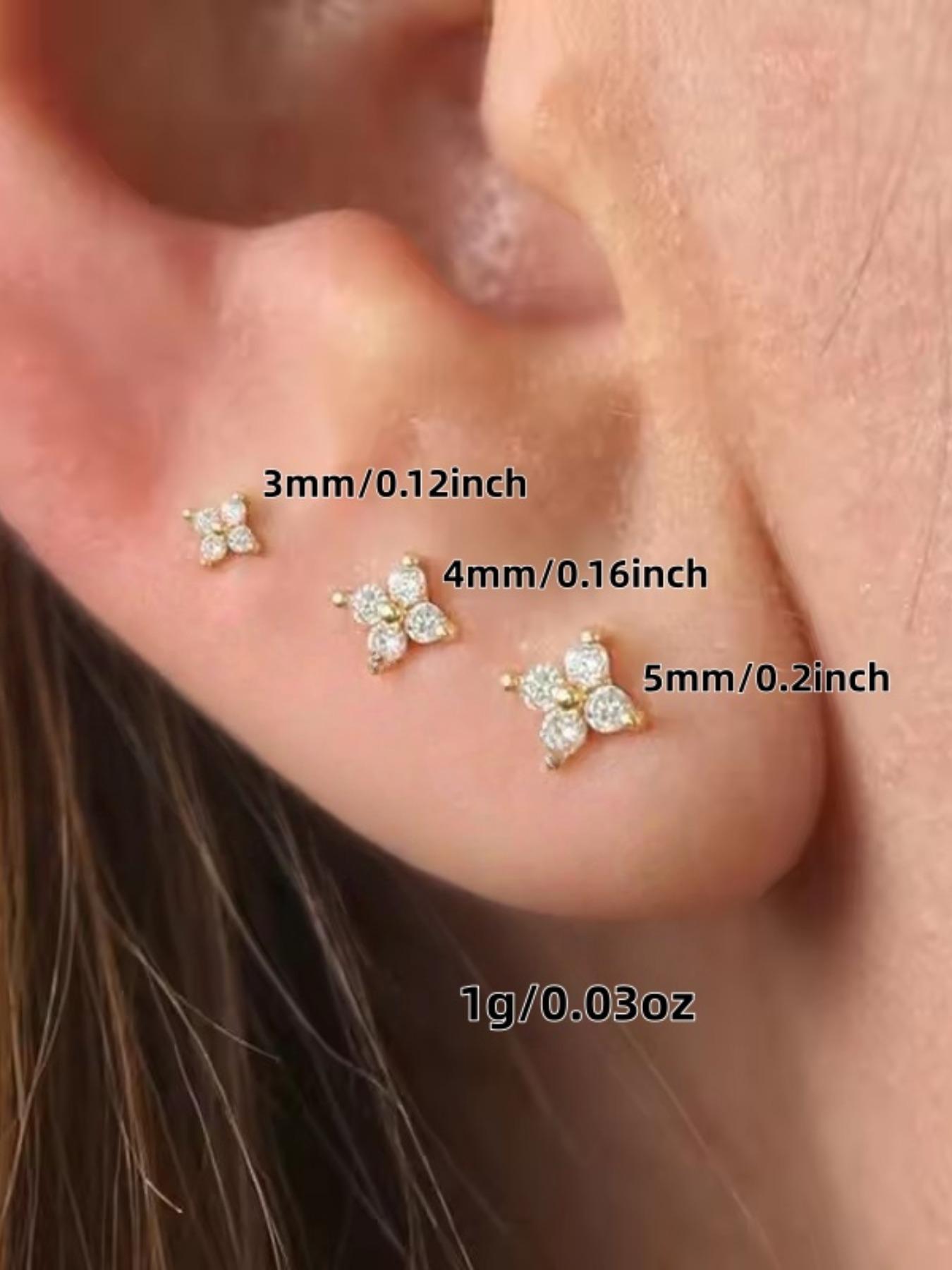 3mm-5mm Rhinestone Floral Earrings, Multi-Piercing Studs, Fashion Jewelry for Women and Girls, Perfect Birthday Gift