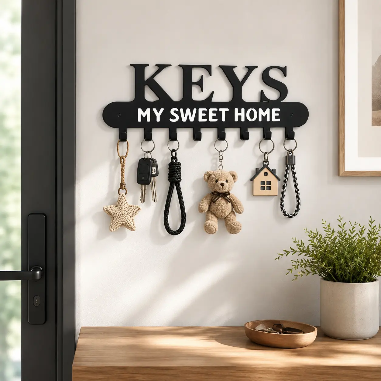 8 Hooks Key Holder Wall Mount Metal Key Rack Organizer  'My Sweet Home'Degin Universal Multifunctional for Home Storage & Decor  Housegift