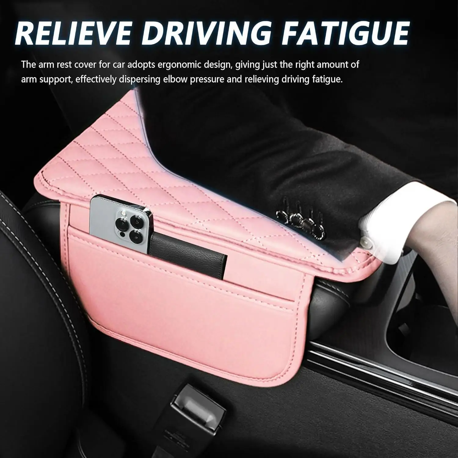 Upgraded Microfiber Leather Car Center Console Armrest Cover Cushion | with 2 Storage Bags | Universal for Most Cars