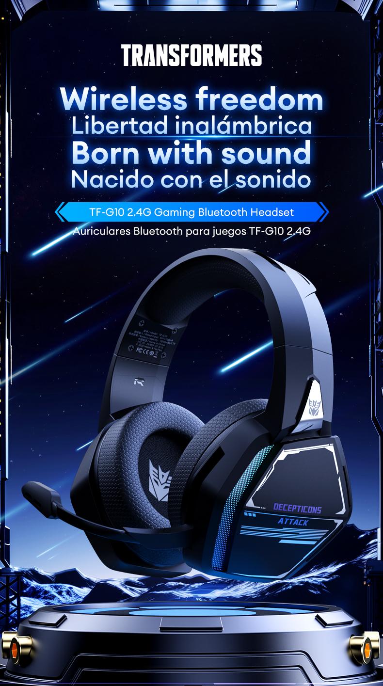 Transformers TF-G10 Wireless Gaming Headsets 2.4G+Bluetooth Compatible Headphones, High-Fidelity Surround 7.1 Audio Earphones with Noise Canceling Mic, Low Latency Gaming & Music Dual Mode