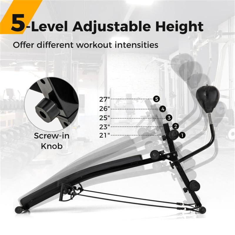 FYC 5-Level Adjustable Ab Bench - Heavy-Duty 300lbs Capacity Foldable Workout Fitness Equipment  with Resistance Bands & Speed Ball ,Space-Saving Design Fits Apartments Small Splace(Black),dealsforyoudays