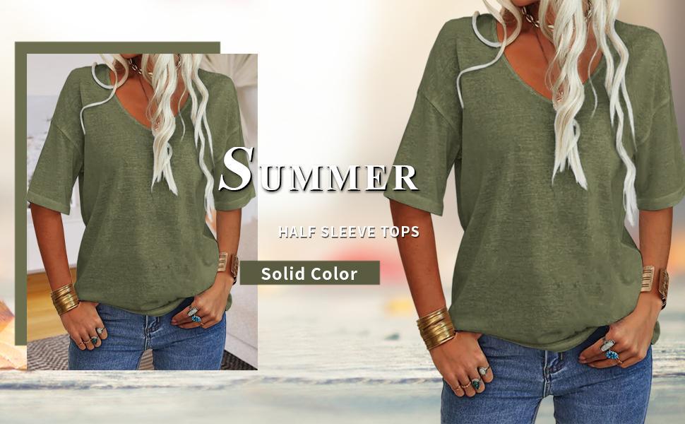 PiePieBuy Women's Women Soft V Neck Tshirt Half Sleeve Lightweight Solid Color Loose Fit Minimalist Top Casual Comfortable Simple Womenswear shirts PiePieBuy Women's Women Soft V Neck Tshirt Half Sleeve Lightweight Solid Color Loose Fit Minimalist Top Casual Comfortable Simple Womenswear shirts