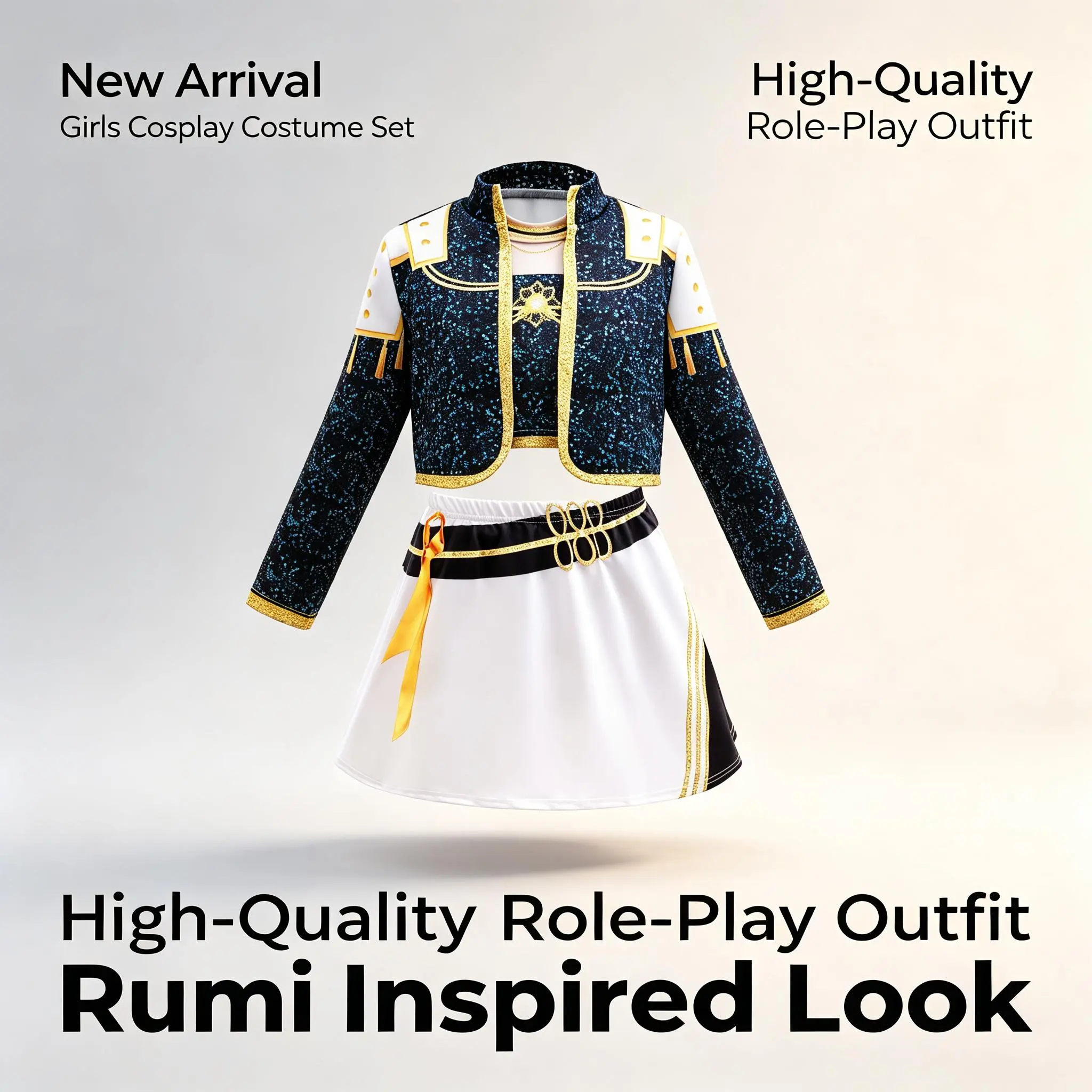Girls Rumi Cosplay Costume Set | High-Quality Blue Black Sparkle Outfit