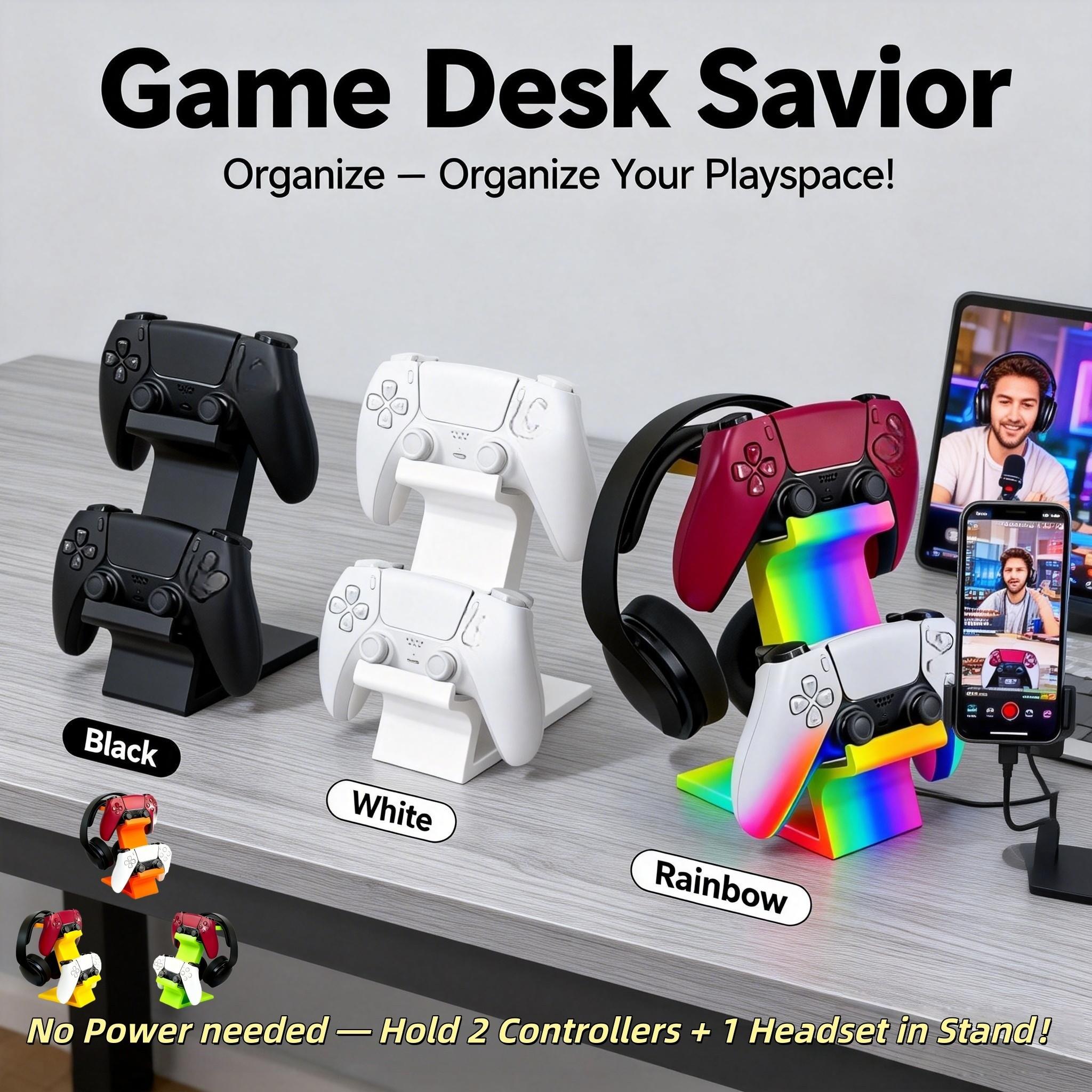 Multi-Functional 3-In-1 Gaming Controller & Headphone Stand Holder, Fits Ps5/ps4/xbox/switch, Dual-Layer Design, Gamer Essential Accessory