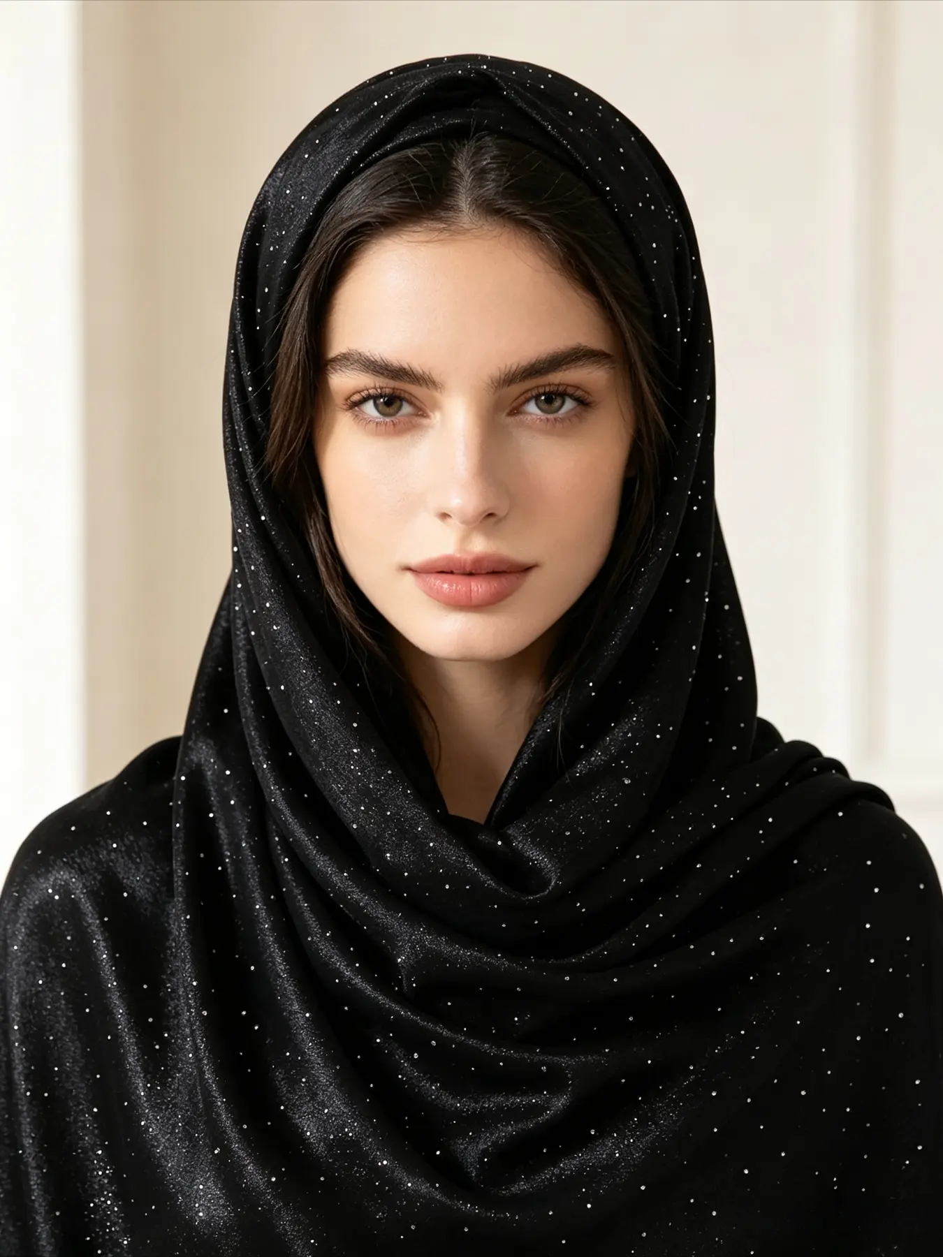 Crinkled Shiny Rhinestone Scarf for Women, Solid Satin Lightweight Long Shawl, Head Wrap & Evening Dress Accessory