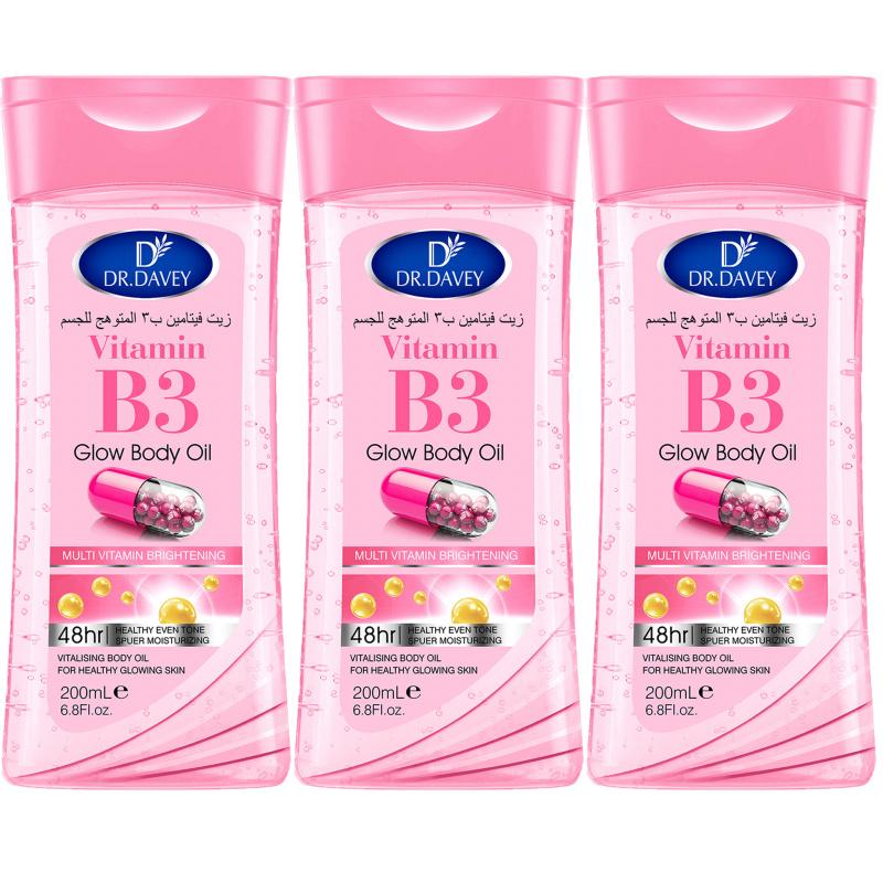 3pcs 200mlDR.DAVEY Vitamin B3 Glow Body Oil Body oil, essential oil, suitable for men and women all seasons, moisturizing skin, large volume body oil, travel portable for Body, Face, Hand, Lip, Eye