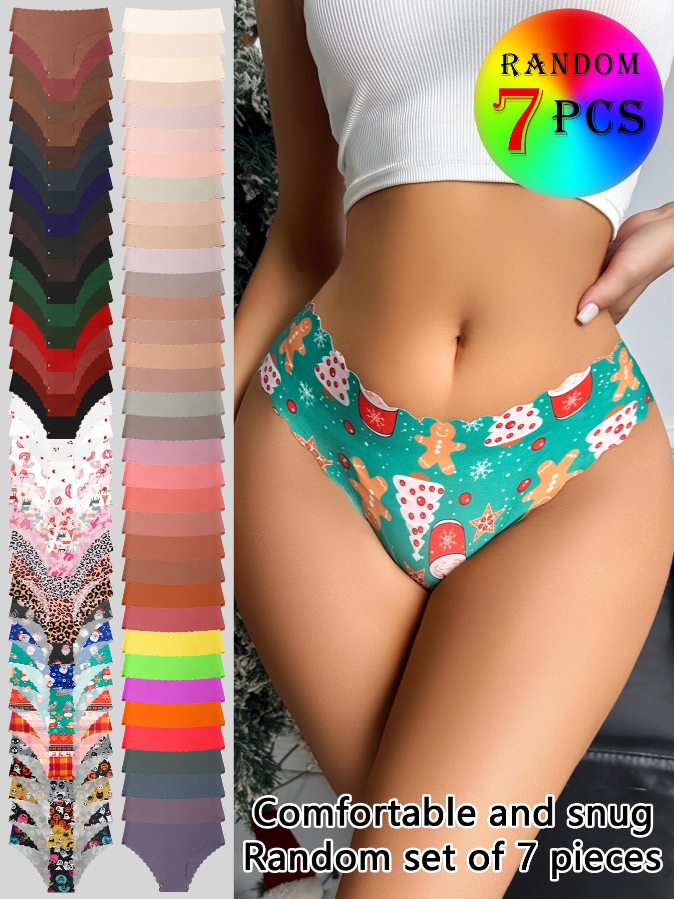 7-piece set of randomly colored wave-edged seamless one-piece triangle panties, Seamless Crotch Design, leopard print and solid color mix, sexy, comfortable, stretchy, and smooth women's underwear