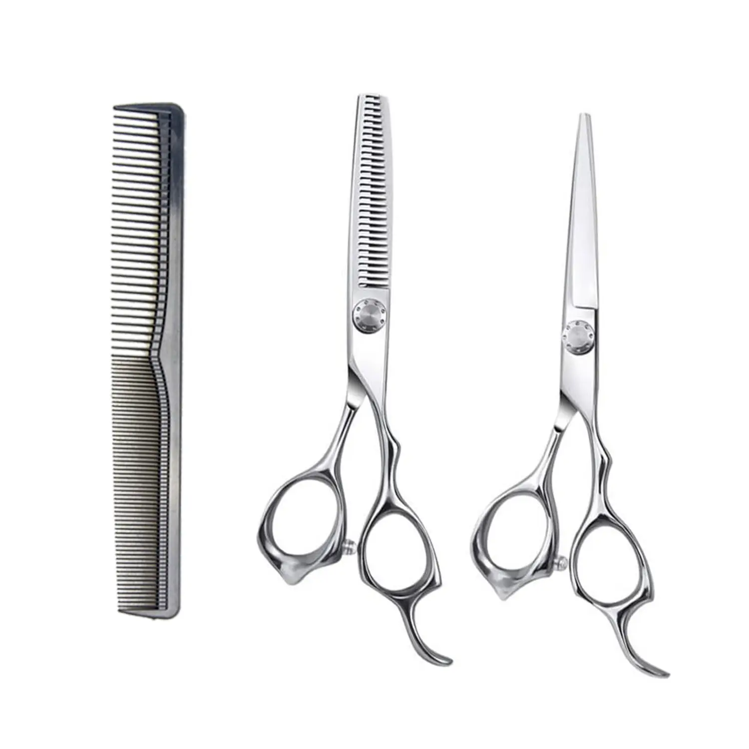3Pcs Professional Hair Cutting Scissors Set, Stainless Steel Flat & Thinning Shears with Hair Comb, Sharp Rustproof Hairdressing Kit, Beginner Friendly for Home Salon Hair Trimming