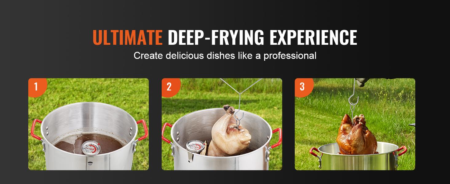 VEVOR Turkey Deep Fryer, 30-qt Turkey Fryer Boiler Steamer Cooker Set, Outdoor Aluminum Seafood Frying Pot, 54, 000 BTU Burner Propane Gas Boiler, Includes Basket, Perforated Poultry Rack, Thermometer VEVOR Turkey Deep Fryer, 30-qt Turkey Fryer Boiler Steamer Cooker Set, Outdoor Aluminum Seafood Frying Pot, 54, 000 BTU Burner Propane Gas Boiler, Includes Basket, Perforated Poultry Rack, Thermometer