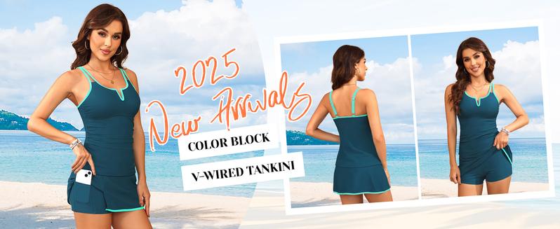 Tempt Me Women Tankini Swimsuits with Skirt - Two Piece Bathing Suits with Pockets Tummy Control V-Wire Swimwear