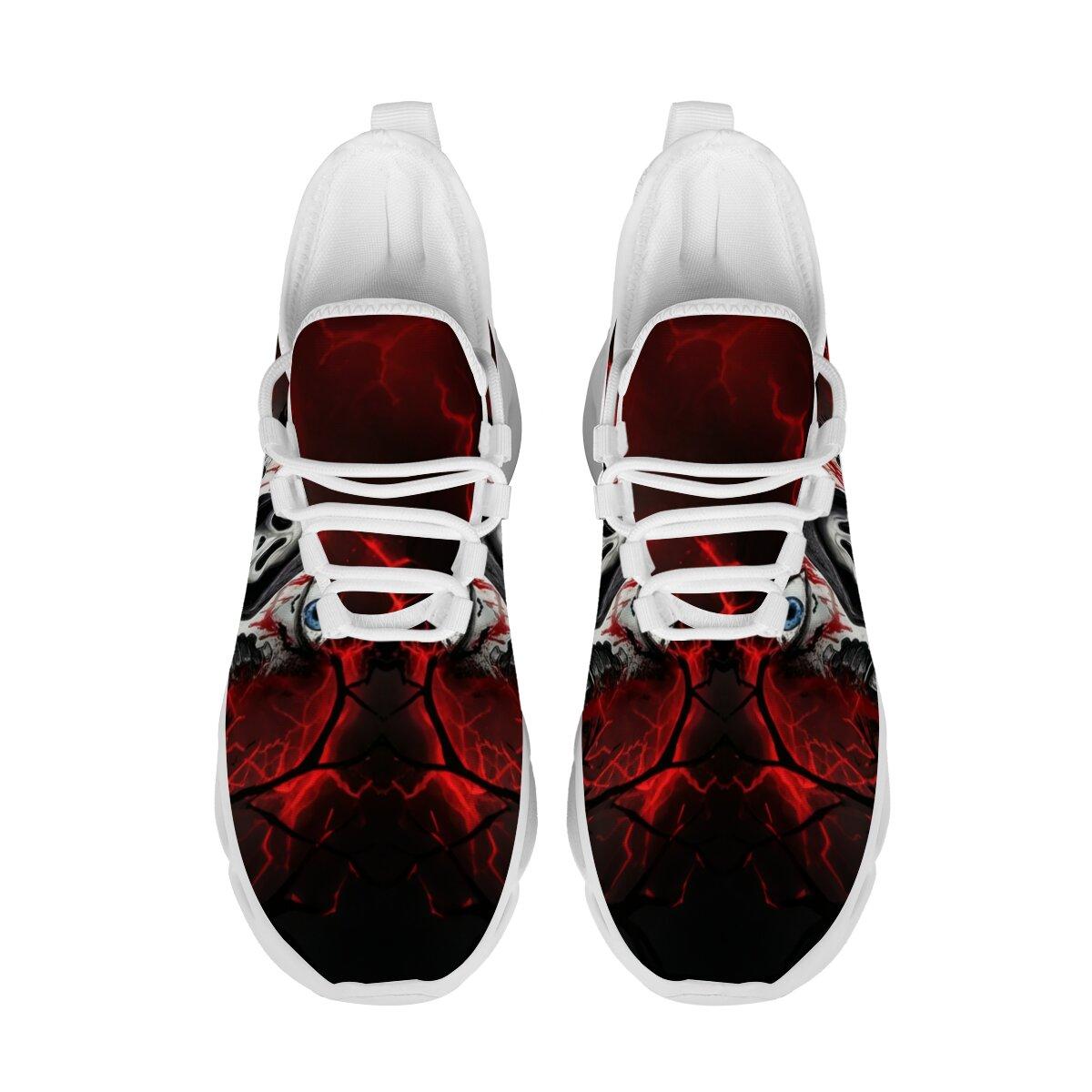 Men Women Halloween Horror Mask Print Sneakers Breathable Mesh Lace Up Blade Type Walking Shoes Lightweight Casual Sports Footwear Outdoor Walking Shoes Holiday Gift