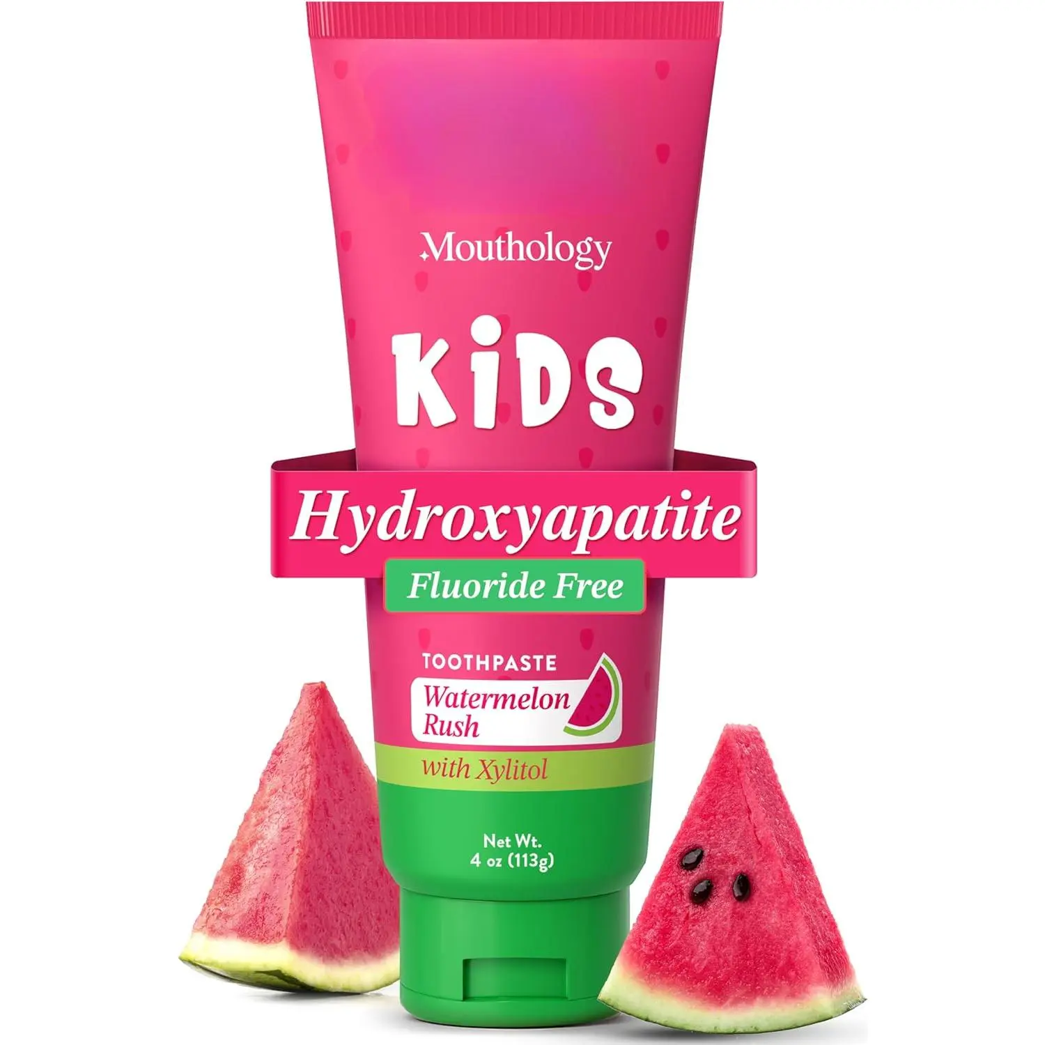 Hydroxyapatite Kids Toothpaste Mouthology Fluoride‑Free Xylitol | Non‑Toxic Watermelon 4oz