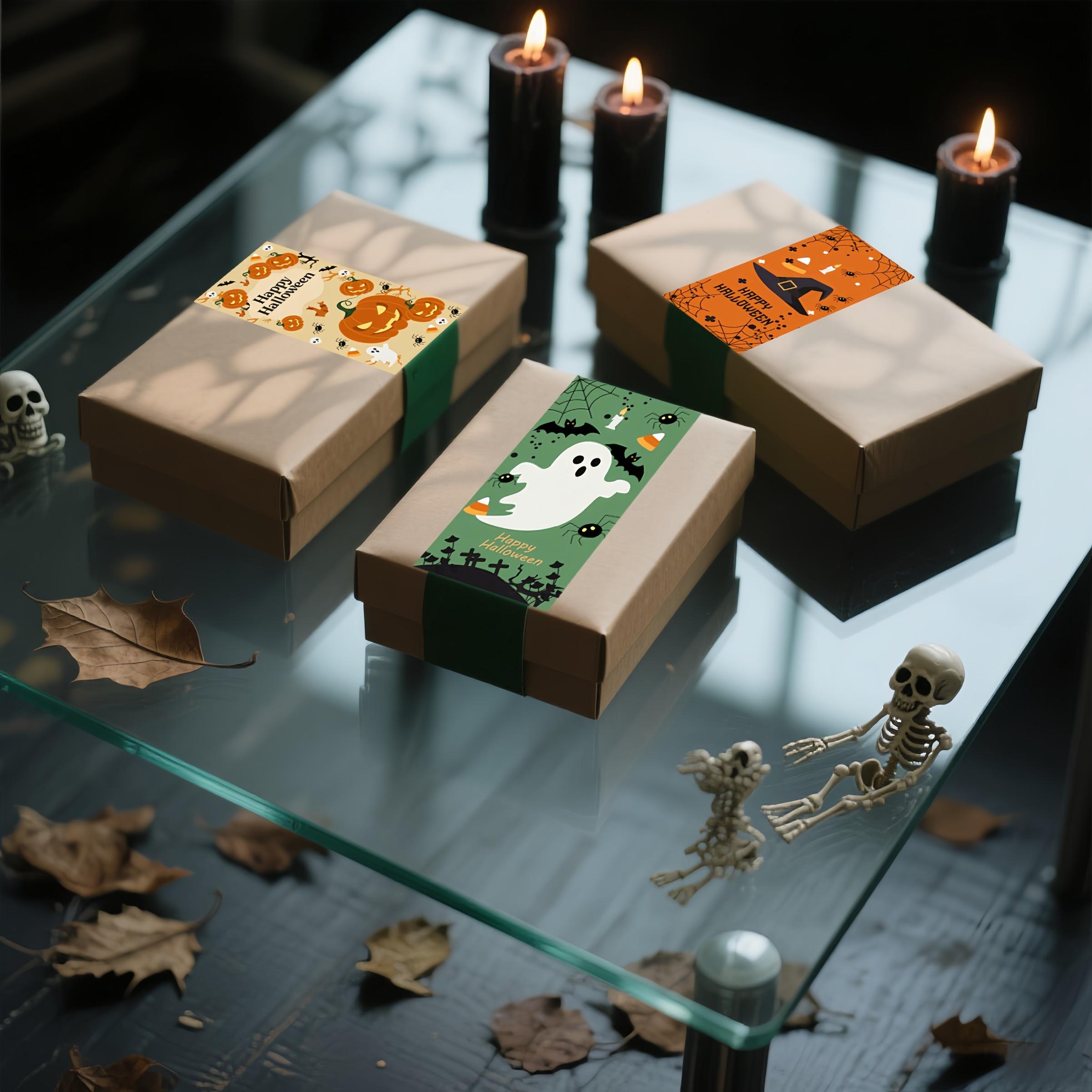 Halloween Sealing Stickers, Large Rectangular Labels for DIY Gifts & Baking, Holiday Tags for Wrapping & Stationery Decoration