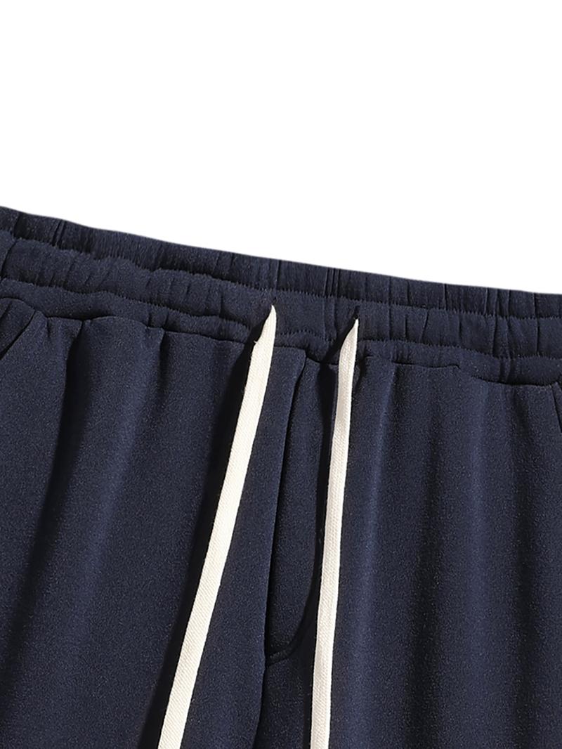 Men's Solid Drawstring Waist Thermal Lined Sweatpants, Regular Fit Casual Comfy Pants for Daily Wear, Casual Streetwear Trousers, Men's Trousers for Fall & Winter