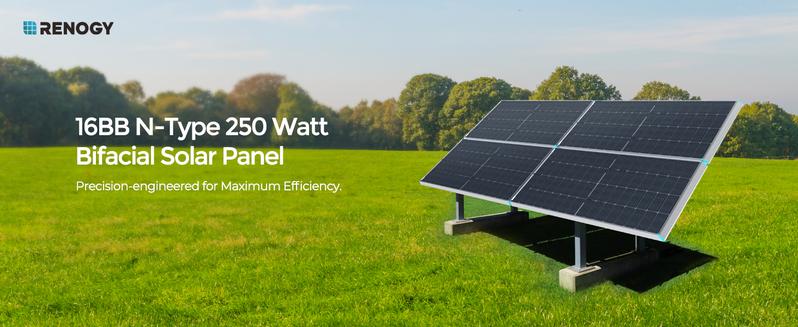 Renogy N-Type 16BB 250W Bifacial Solar Panel, 12V 250 Watt Solar Panel Double-Side 25% High-Efficiency, PV Module Power Charger for RV Marine Rooftop Farm Battery and Other Off-Grid Applications