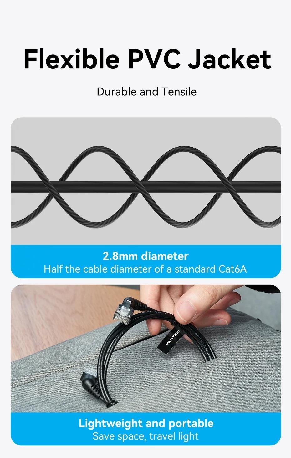 Vention CAT6A Ethernet Cable 10Gbps 90/360 Degree Rotation CAT 6A Slim Networking Internet Lan Cord for PC PS4 Router RJ45 Cable 0.5m 1m 2m 3m 5m 1.5m