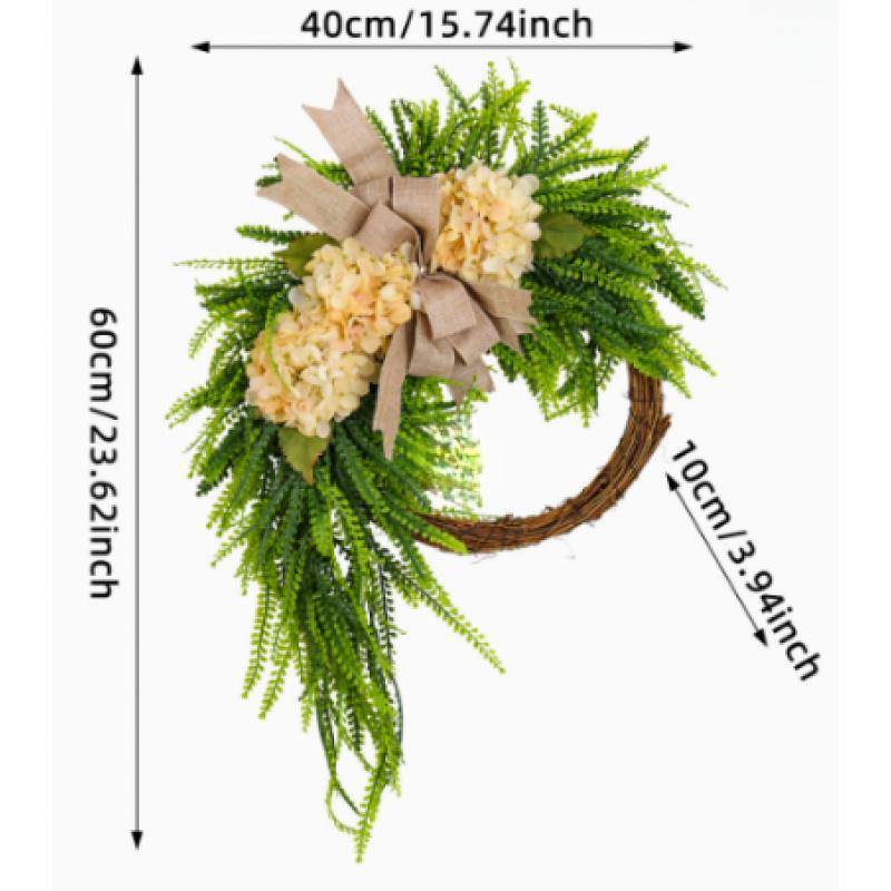 Rustic Bohemian Wreath (double-Sided Door Hanging) with Linen Bow & Greenery, Natural Farmhouse Style, Holiday Decorations