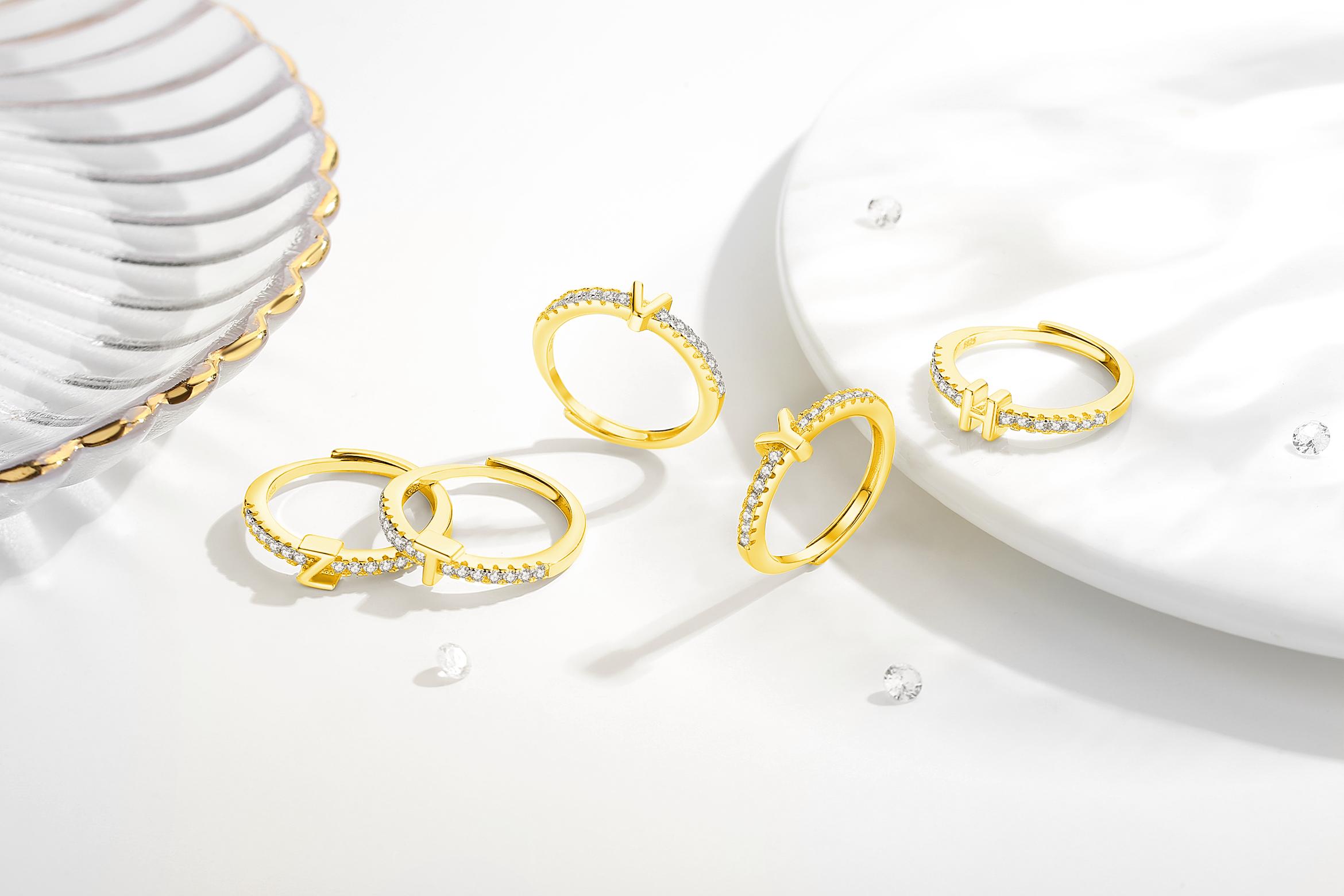 26 Initial Rings for Women & Girls, Letter A - Z Shiny Adjustable Open Rings, Personalized Name Ring Gifts For Birthday and Valentines