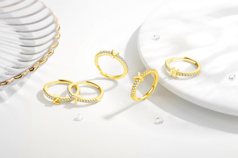 26 Initial Rings for Women & Girls, Letter A - Z Shiny Adjustable Open Rings, Personalized Name Ring Gifts For Birthday and Valentines