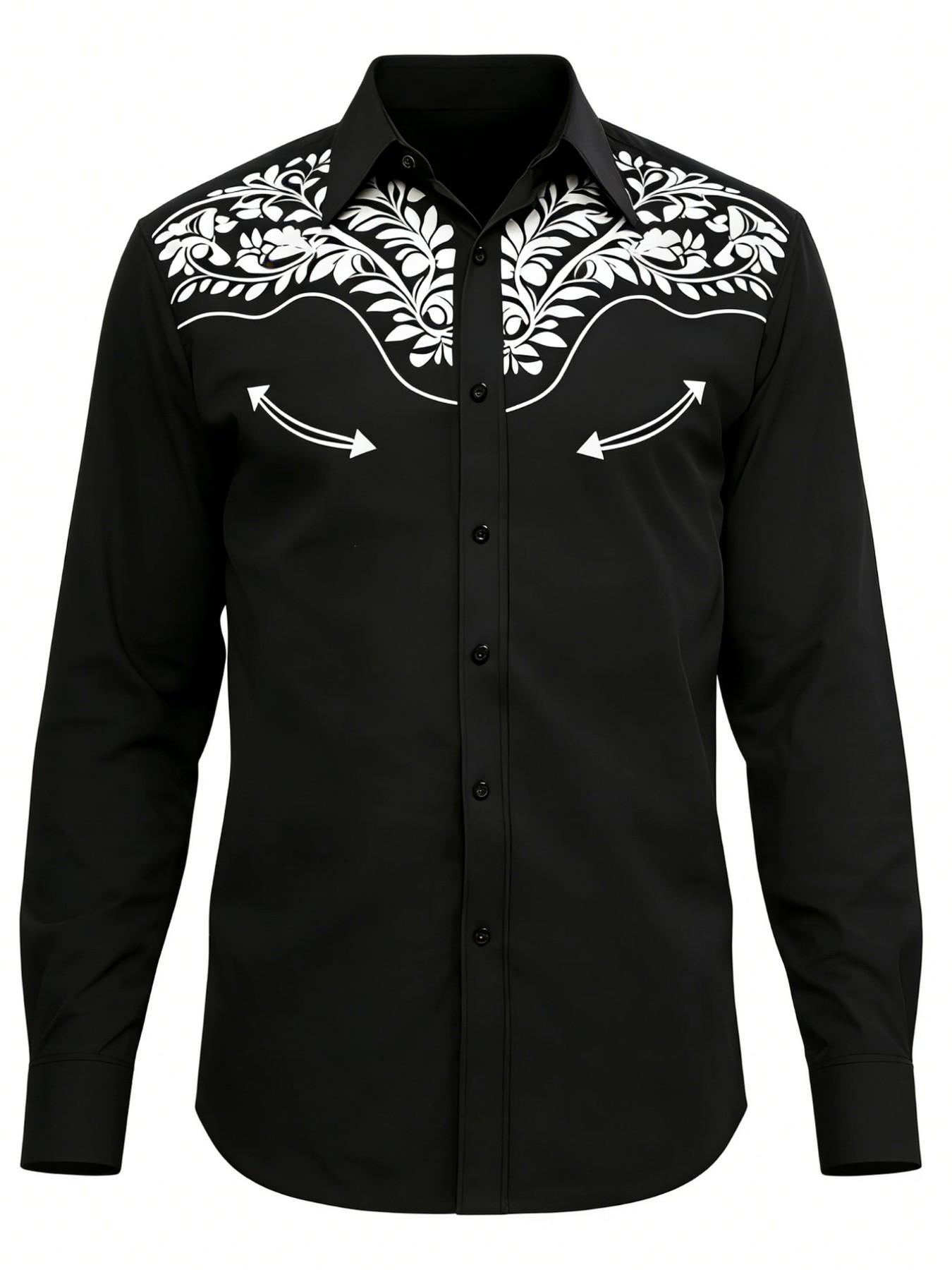 Men's Western Cowboy Shirt Csc21, Print Design, Fitted Long Sleeve Collared Shirt, Modern Style, Casual and Formal Wear