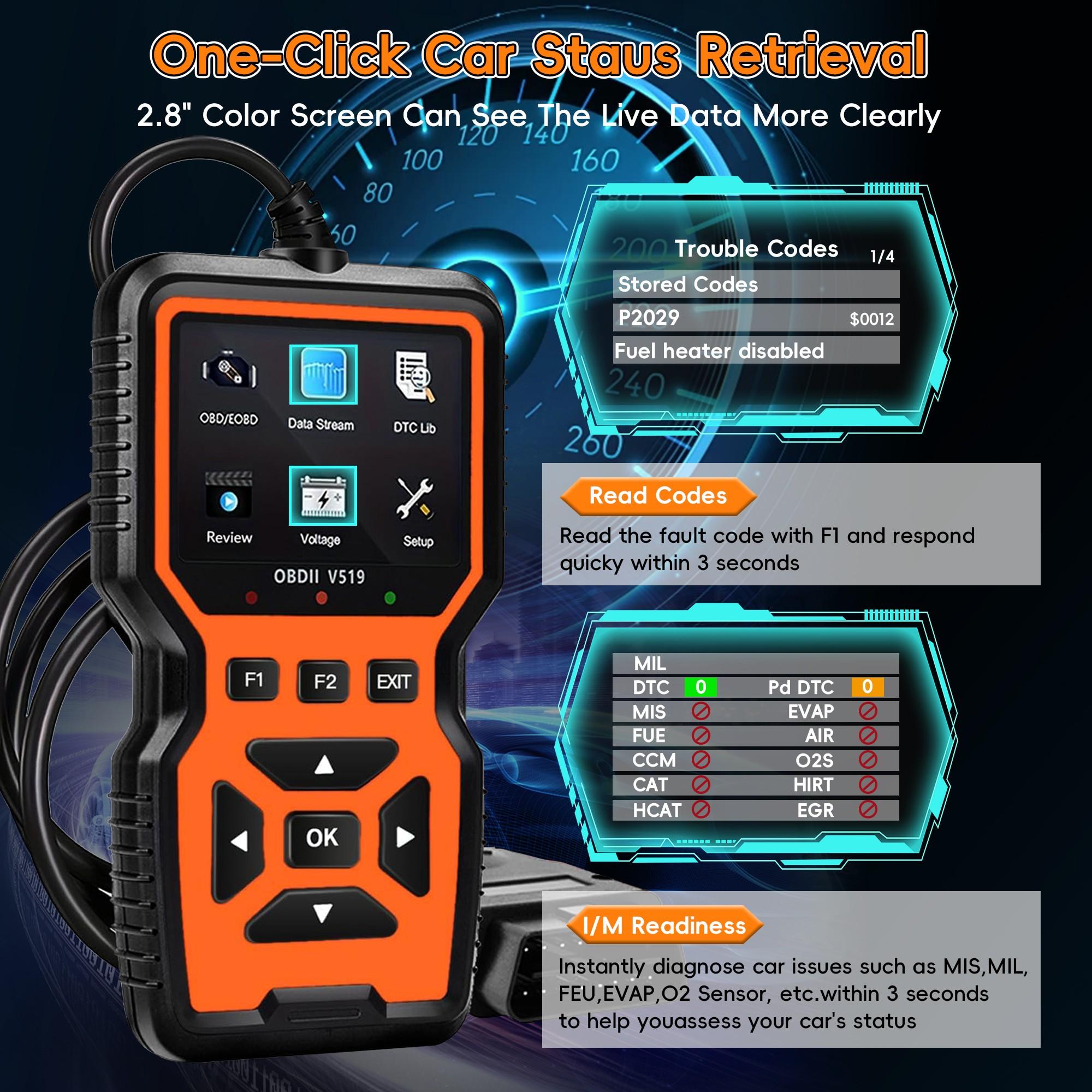 OBD2 Scanner, Car Code Reader for Check Engine Light, Full OBDII Scan Tool for Read & Clear Fault Codes,  Live Data, OBD II Diagnostic Scanner for 1996+ Cars, Automotive Scan Tool