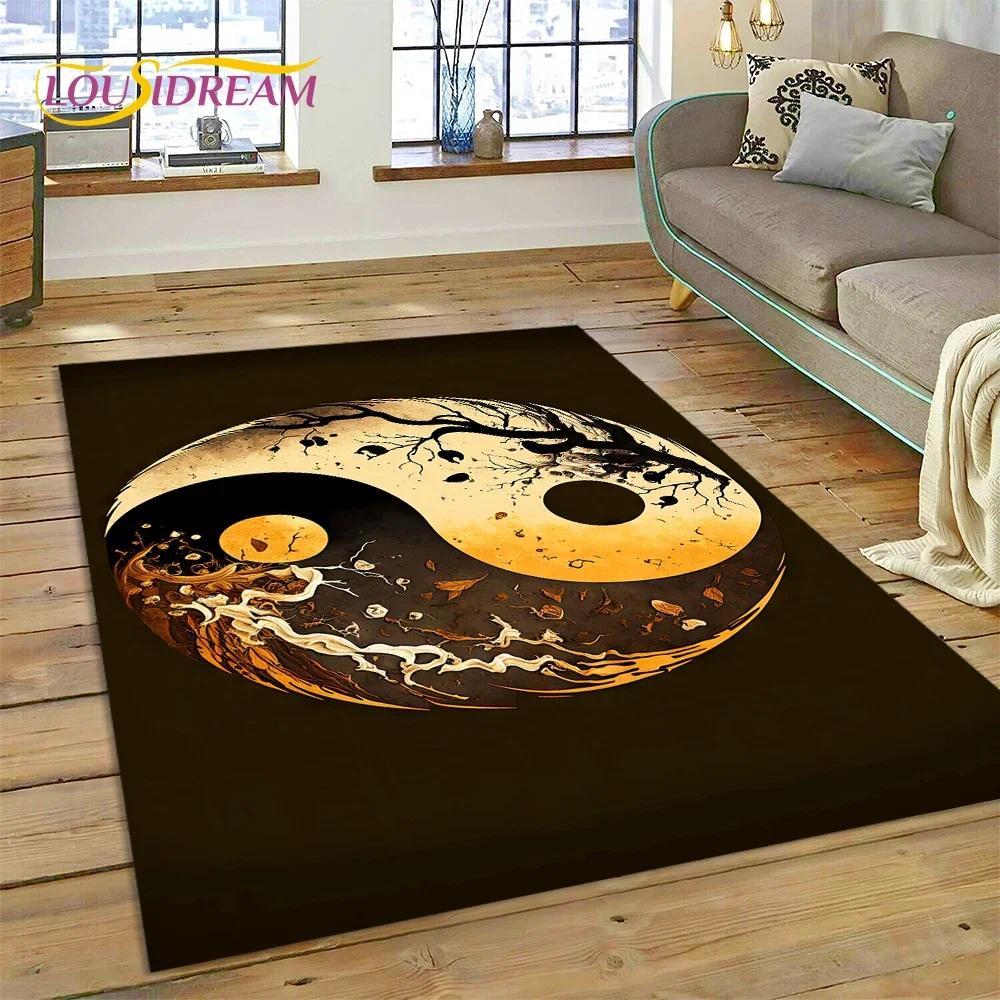 Yin Yang Bagua Flannel Area Rug - Traditional Chinese Taoism Symbol Print Soft Mat for Living Room, Non-Slip Feng Shui Home Decor #YinYangRug #BaguaMat #FengShuiHomeDecor #TaoismSymbolCarpet #NonSlipFlannelRug
