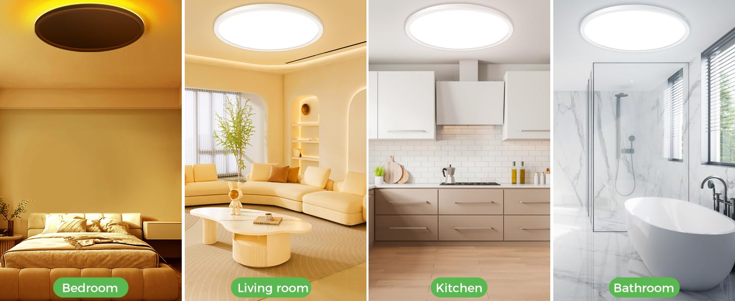 LED Ceiling Light with Night Light 1800K, 2 Pack Dimmable Ceiling Light Fixtures with Remote Control, Low Profile Lighting for Bedroom, Living Room, Kitchen