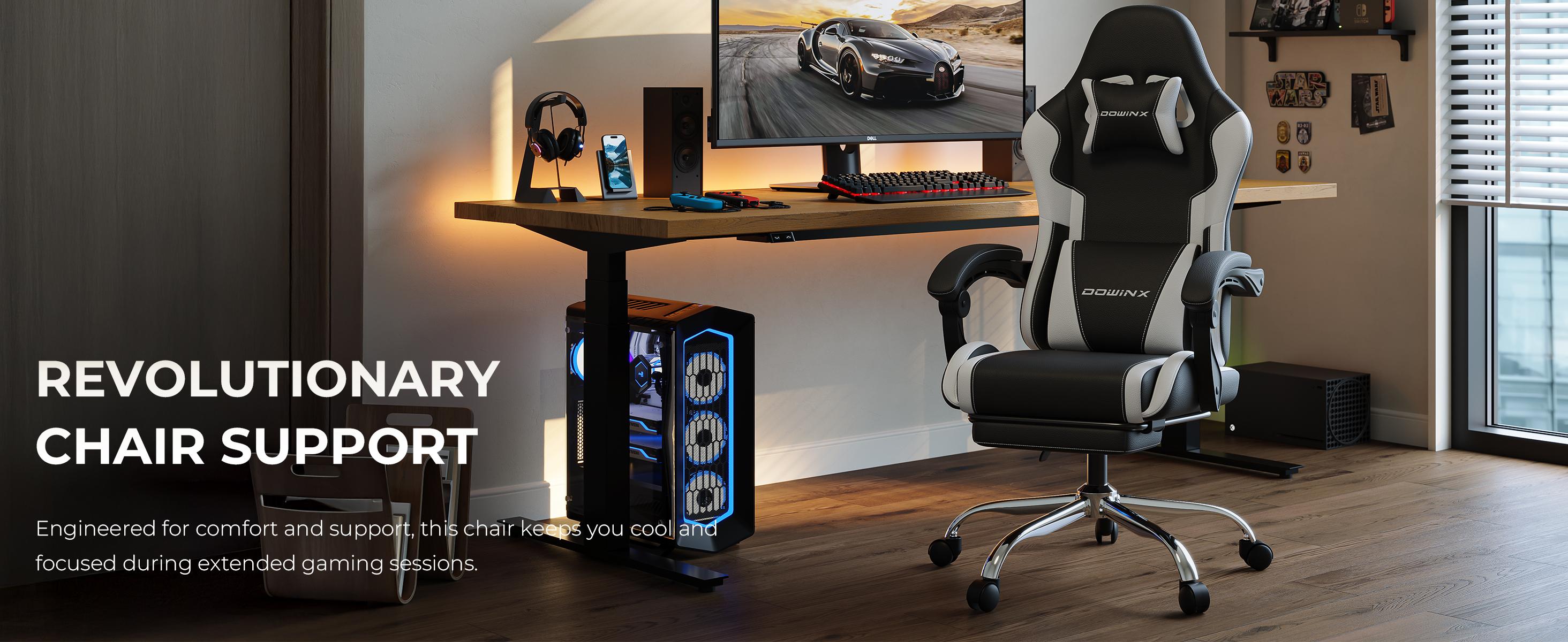 Gaming Chair with Footrest & Massage Lumbar, Ergonomic Computer Chair 330lbs with Headrest Pillow for Office, Home, Streaming and Long Gaming Sessions