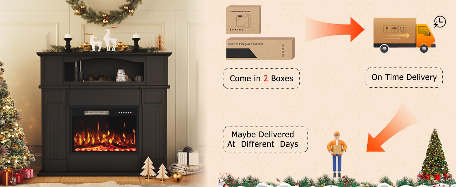 PUKAMI 43" Electric Fireplace with Mantel, Wooden Black Electric Fireplace Surround with Mantel, Freestanding Faux 23" Fireplace Insert for Living Room with Remote Control, Adjustment 3D Led Flame