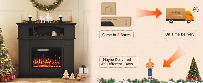 PUKAMI 43" Electric Fireplace with Mantel, Wooden Black Electric Fireplace Surround with Mantel, Freestanding Faux 23" Fireplace Insert for Living Room with Remote Control, Adjustment 3D Led Flame