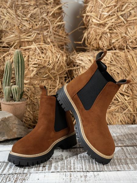 Chunky Sole Chelsea Boots for Women, Trendy High Heel Ankle Boots, Casual PU Leather Short Boots for Fall & Winter