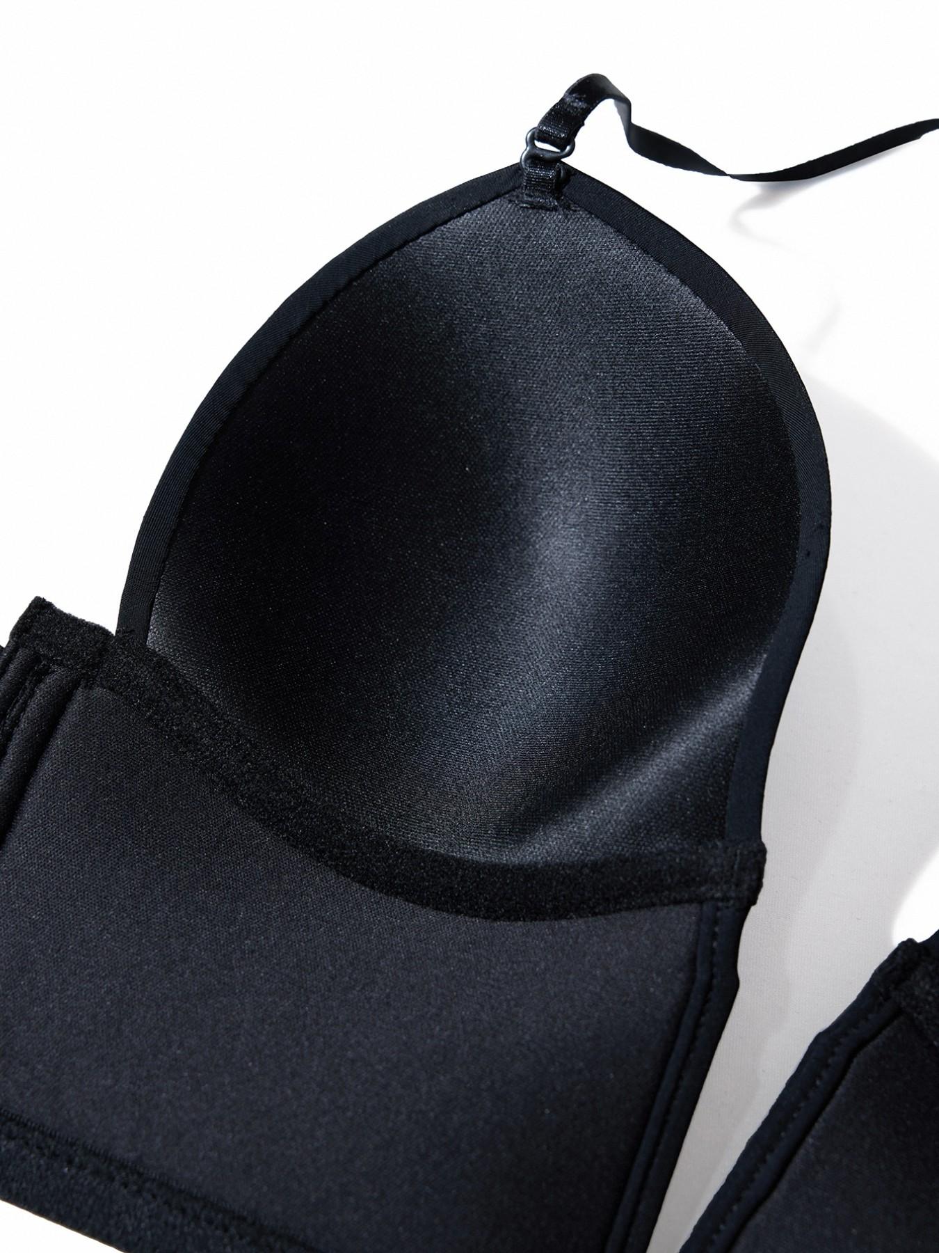 Solid Deep V Neck Backless Halter Bra with Medium Support, Perfect Lift Design for All Day Wear, Comfortable, Seamless, Elegant Fit Underwear