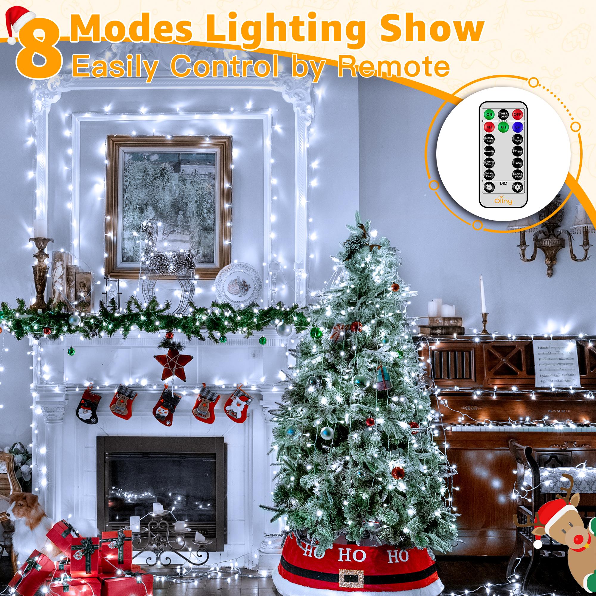 Ollny 262FT Fairy Lights, 800 LED Plug in Christmas Lights, 8 Modes Waterproof Outdoor String Lights with Remote for Wedding Birthday Party Indoor Room Decorations