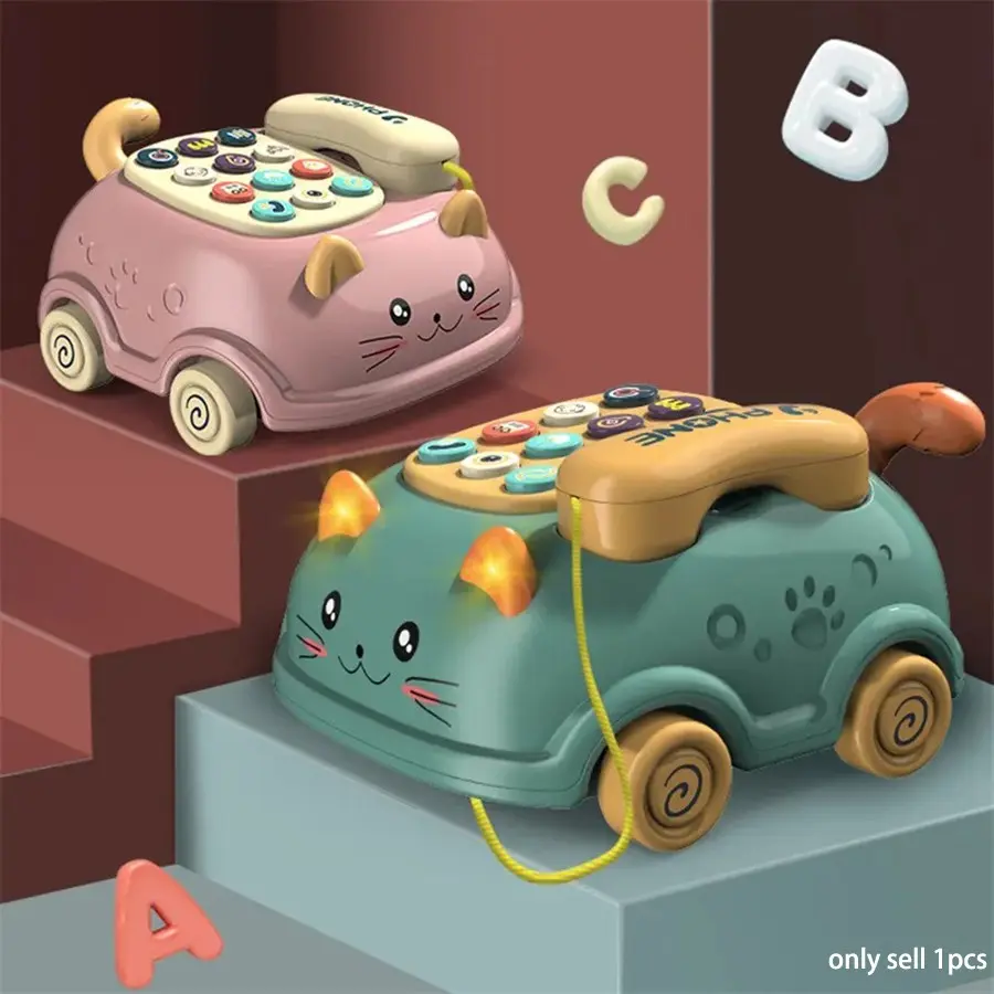 Cartoon Cat Design Phone Toy, 1 Box Cute Telephone Toy, Early Educational Sensory Play Toy, Learning Toy for Kids, Birthday Gift for Boys & Girls, Infant, Musical Light Up