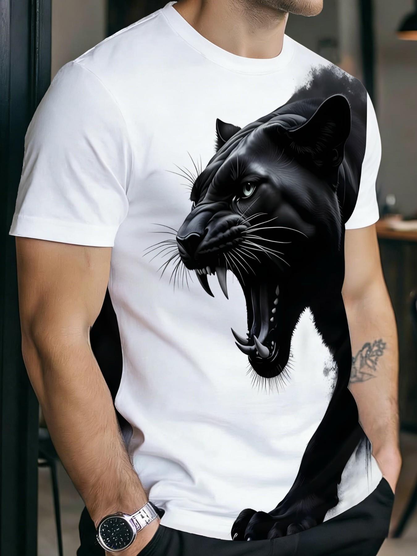 Men's Summer Sports Short Sleeve T-Shirt, Quick-Dry Breathable Round Neck, Loose Fit, Leopard Print, Casual Fashion, Multiple Colors Available